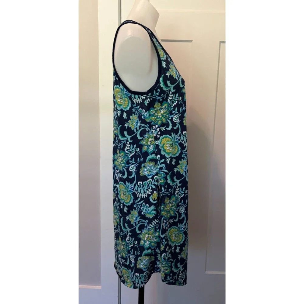 LANDS END Knit Womens GOWN Sleeveless BLUE Green FLORAL Size M 10-12